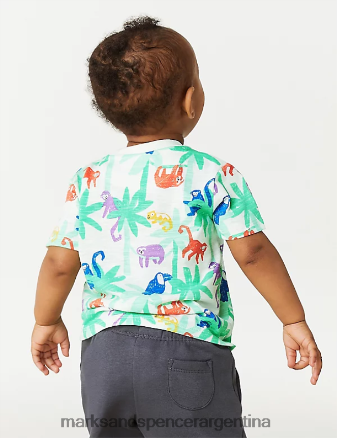 Marks & Spencer bebé Pack de 3 camisetas con estampado de palmeras en puro algodón ropa azul brillante 46VL7536