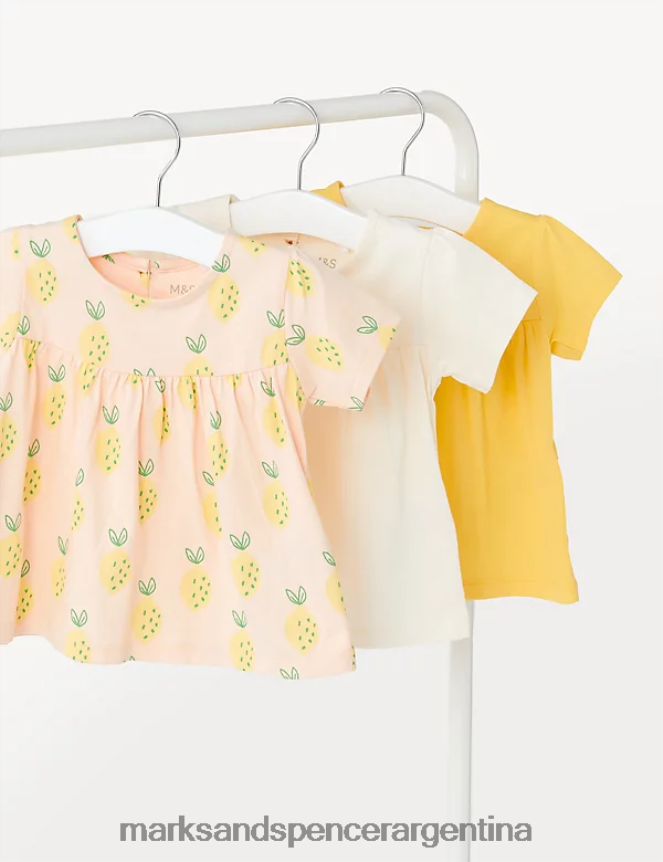 Marks & Spencer bebé Pack de 3 camisetas lisas y de limón de puro algodón ropa multi 46VL7688