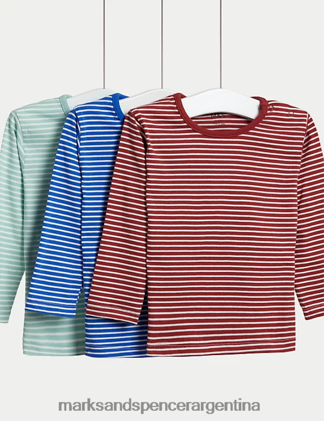 Marks & Spencer bebé Pack de 3 tops a rayas de puro algodón ropa multi 46VL7458