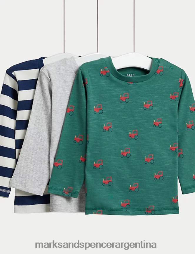 Marks & Spencer bebé Paquete de 3 tops con estampado rico en algodón ropa multi 46VL7244