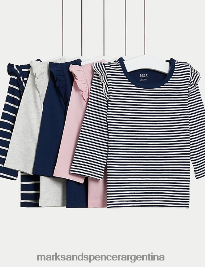 Marks & Spencer bebé Paquete de 5 tops lisos y a rayas de puro algodón ropa multi 46VL7648