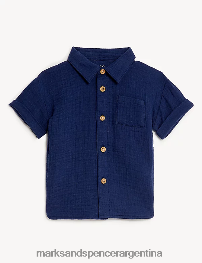 Marks & Spencer bebé camisa de puro algodón ropa índigo 46VL7746
