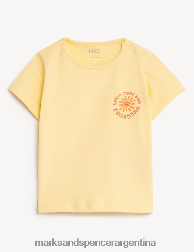 Marks & Spencer bebé camiseta con eslogan de sol de puro algodón ropa amarillo 46VL7434