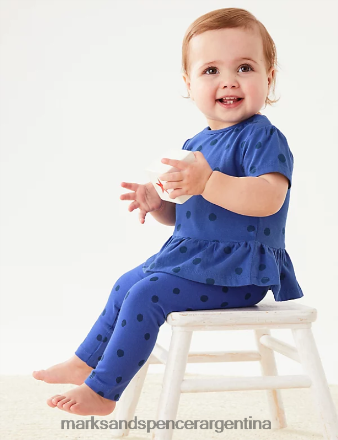 Marks & Spencer bebé camiseta con lunares de puro algodón ropa azul 46VL7734