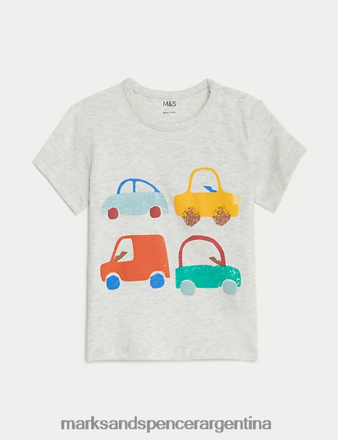 Marks & Spencer bebé camiseta de puro algodón con estampado de coches ropa marga gris 46VL7230