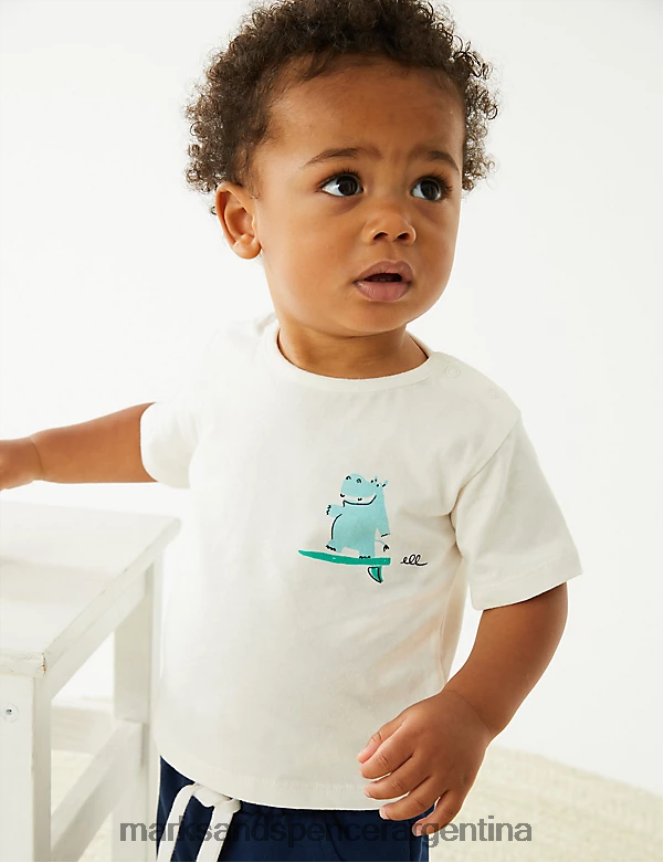 Marks & Spencer bebé camiseta de puro algodón con hipopótamo surfista ropa Marfil 46VL7584