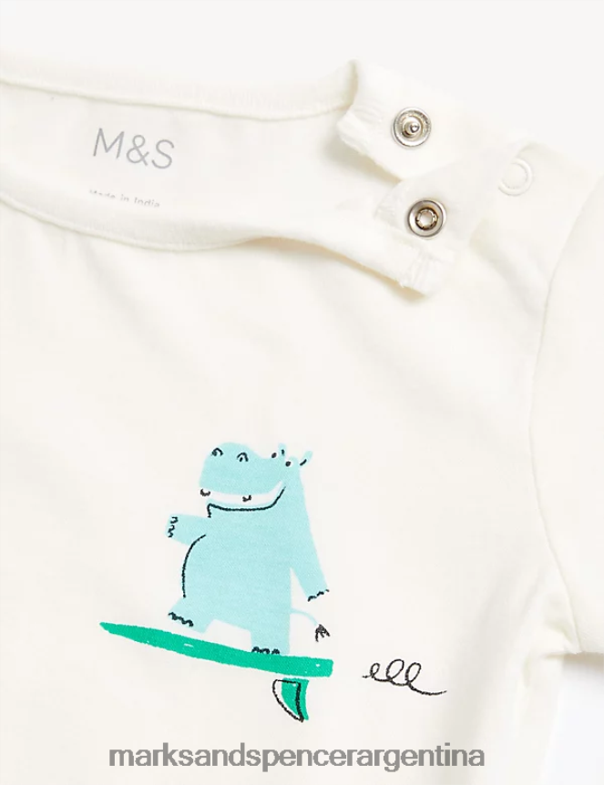 Marks & Spencer bebé camiseta de puro algodón con hipopótamo surfista ropa Marfil 46VL7584