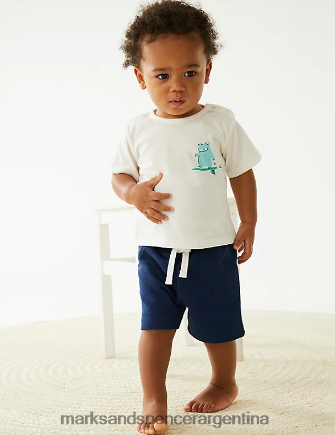 Marks & Spencer bebé camiseta de puro algodón con hipopótamo surfista ropa Marfil 46VL7584