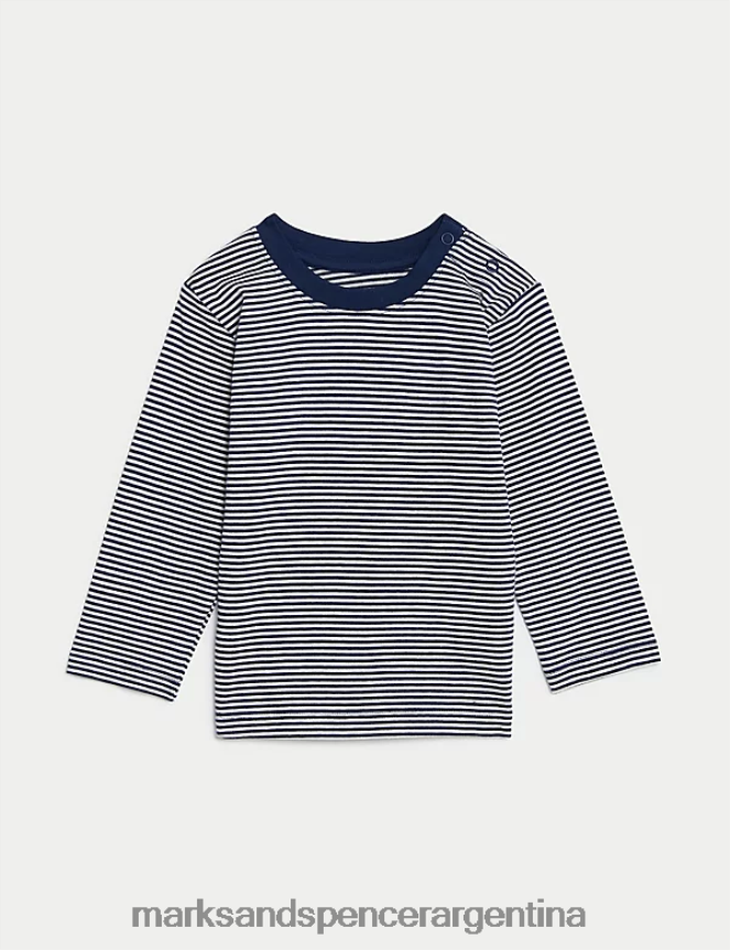 Marks & Spencer bebé top a rayas de puro algodón ropa mezcla azul marino 46VL7334