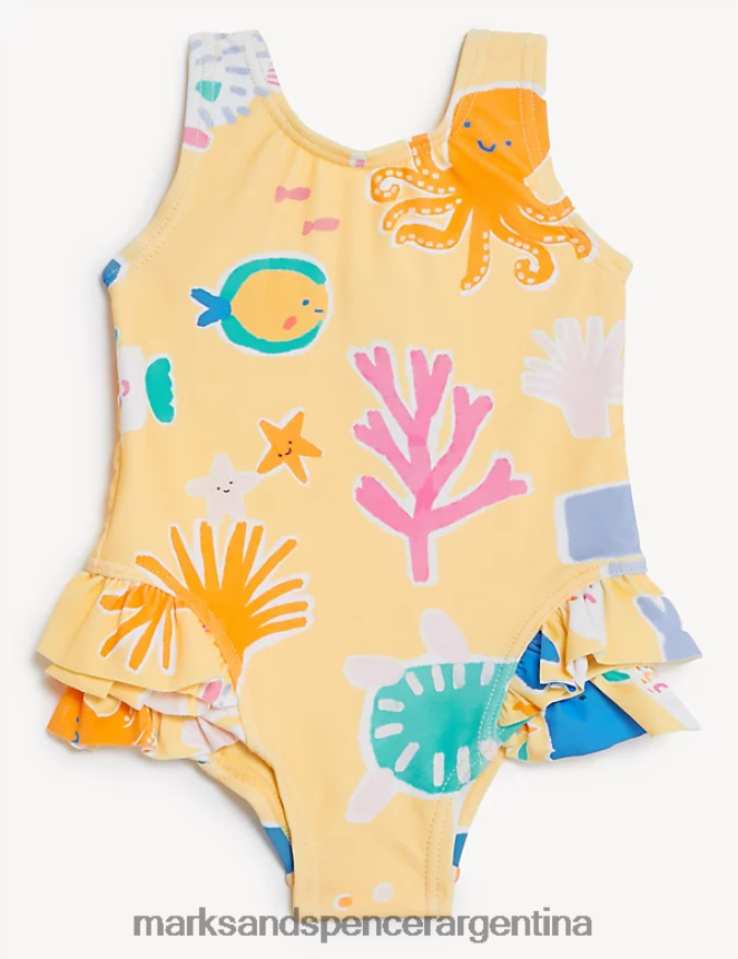Marks & Spencer bebé traje de baño con estampado de vida marina ropa mezcla amarilla 46VL7710