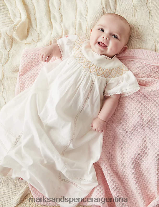 Marks & Spencer bebé vestido de bautizo bordado de puro algodón ropa Marfil 46VL7672