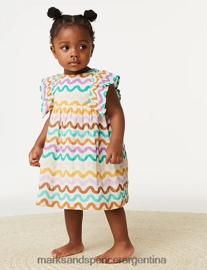 Marks & Spencer bebé vestido de puro algodón estampado con volantes ropa multi 46VL7724