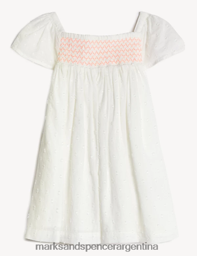 Marks & Spencer bebé vestido fruncido de puro algodón ropa mezcla de crema 46VL7698