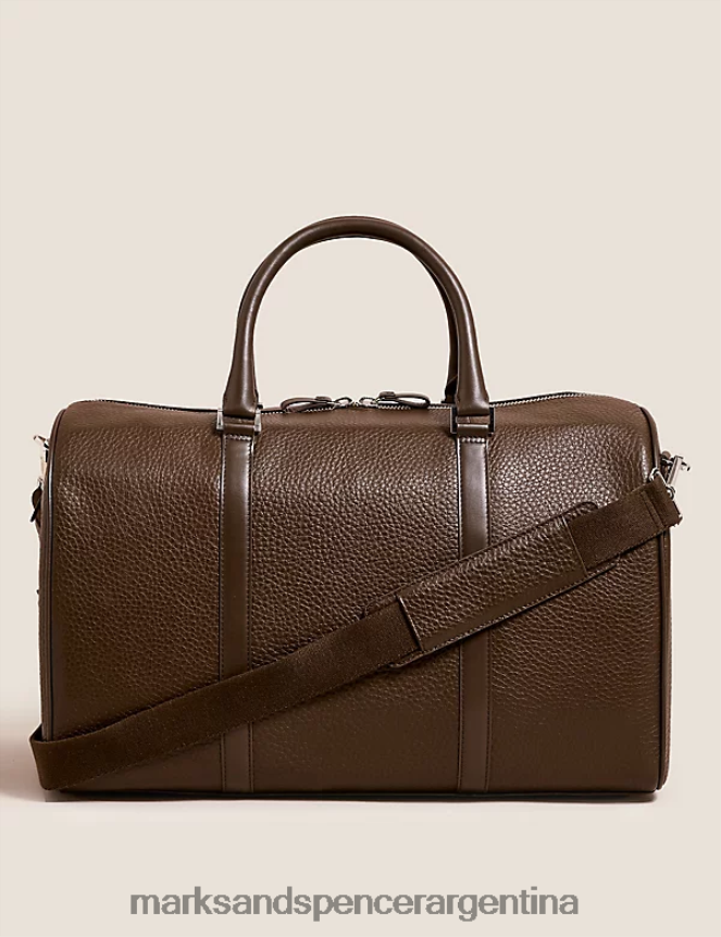 Marks & Spencer hombres bolso de fin de semana de cuero accesorios marrón 46VL6026