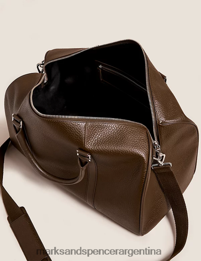 Marks & Spencer hombres bolso de fin de semana de cuero accesorios marrón 46VL6026