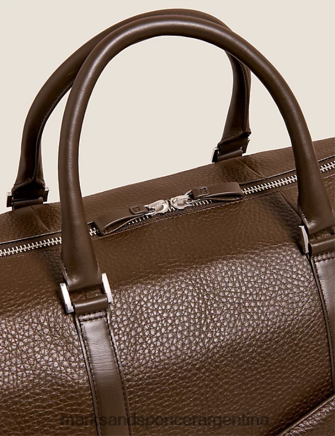 Marks & Spencer hombres bolso de fin de semana de cuero accesorios marrón 46VL6026