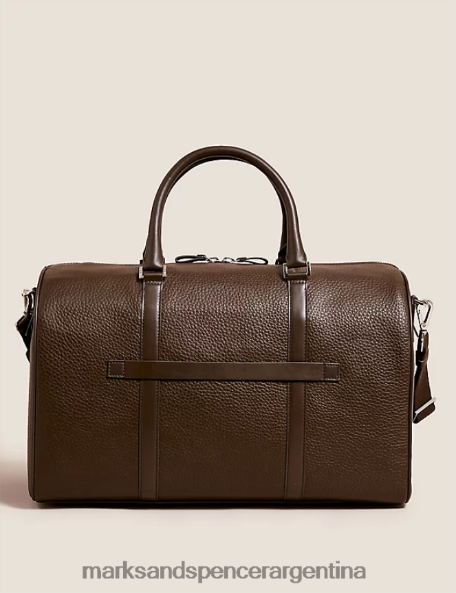 Marks & Spencer hombres bolso de fin de semana de cuero accesorios marrón 46VL6026