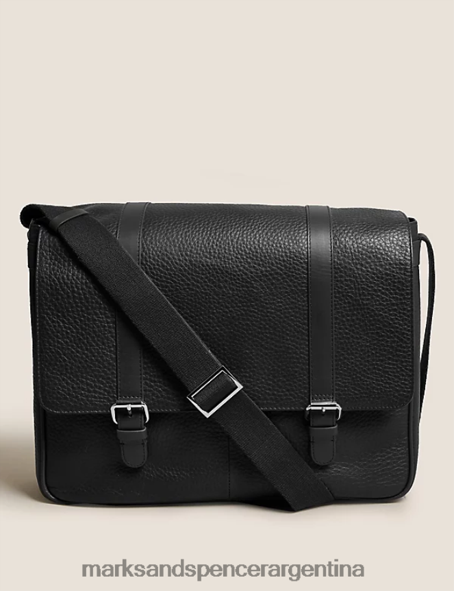 Marks & Spencer hombres bolso mensajero de cuero accesorios negro 46VL6016