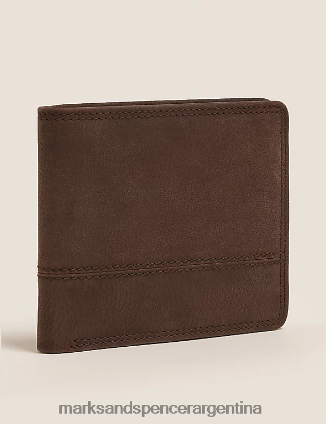 Marks & Spencer hombres cartera tarjetero plegable de cuero accesorios marrón 46VL6422