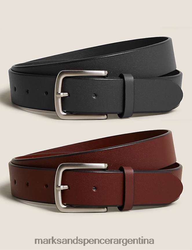 Marks & Spencer hombres Paquete de 2 cinturones de cuero. accesorios marrón/negro 46VL6296