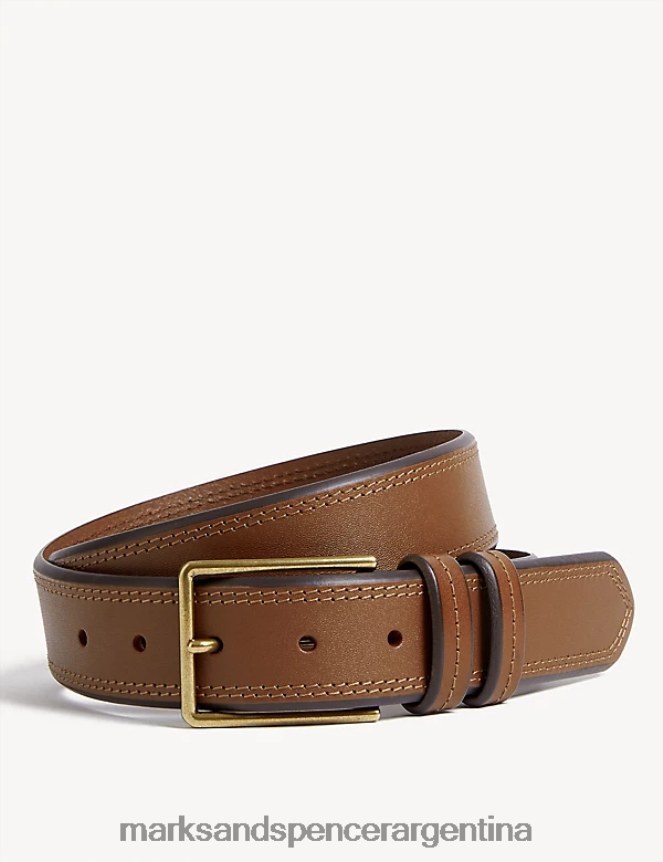 Marks & Spencer hombres cinturón con detalle de costuras de cuero accesorios bronceado suave 46VL7266