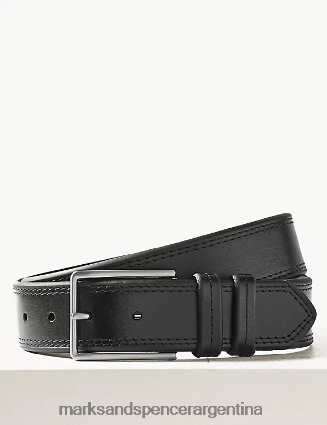 Marks & Spencer hombres cinturón con detalle de costuras de cuero accesorios negro 46VL6916