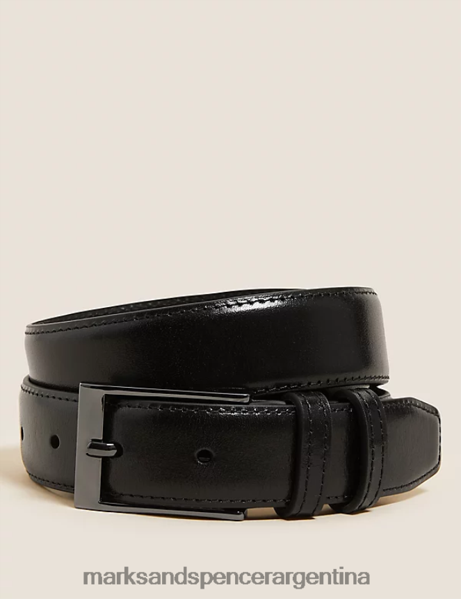 Marks & Spencer hombres cinturón inteligente de cuero accesorios negro 46VL6826
