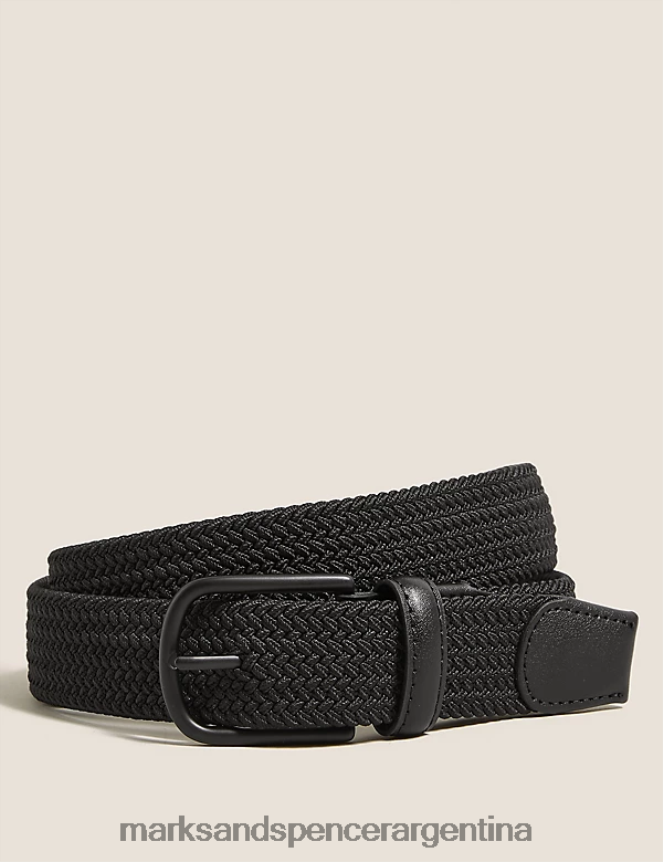 Marks & Spencer hombres cinturón tejido elástico accesorios mezcla negra 46VL6182