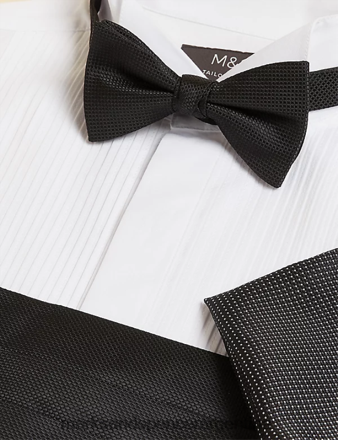 Marks & Spencer hombres conjunto de pajarita, pañuelo de bolsillo y fajín accesorios negro 46VL5924