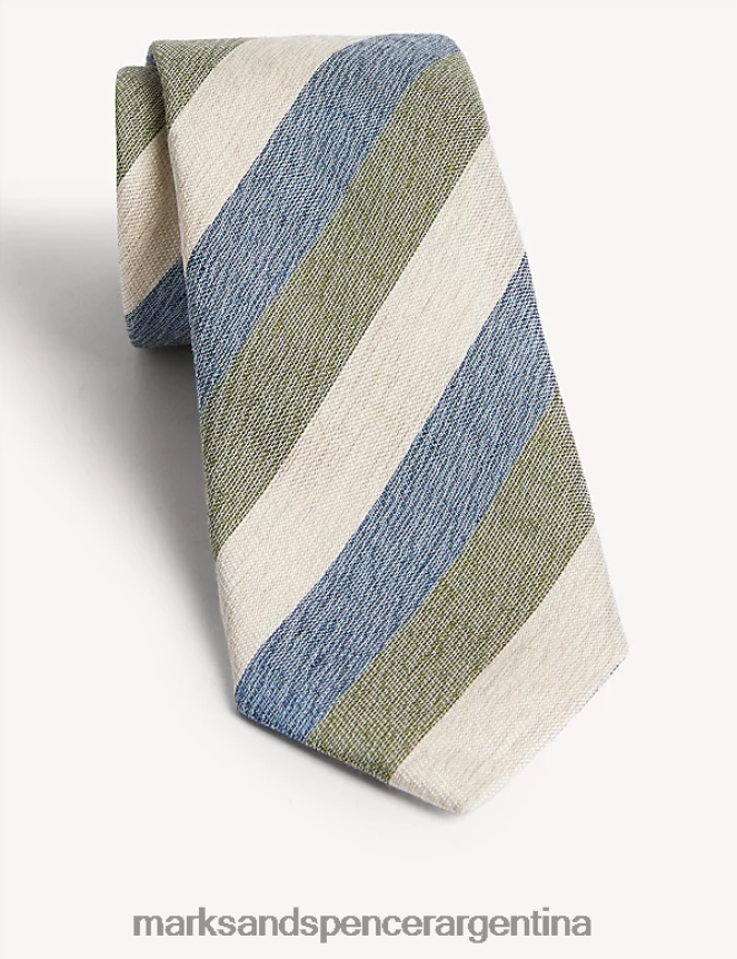 Marks & Spencer hombres corbata a rayas accesorios mezcla beige y azul 46VL5214