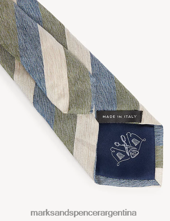 Marks & Spencer hombres corbata a rayas accesorios mezcla beige y azul 46VL5214