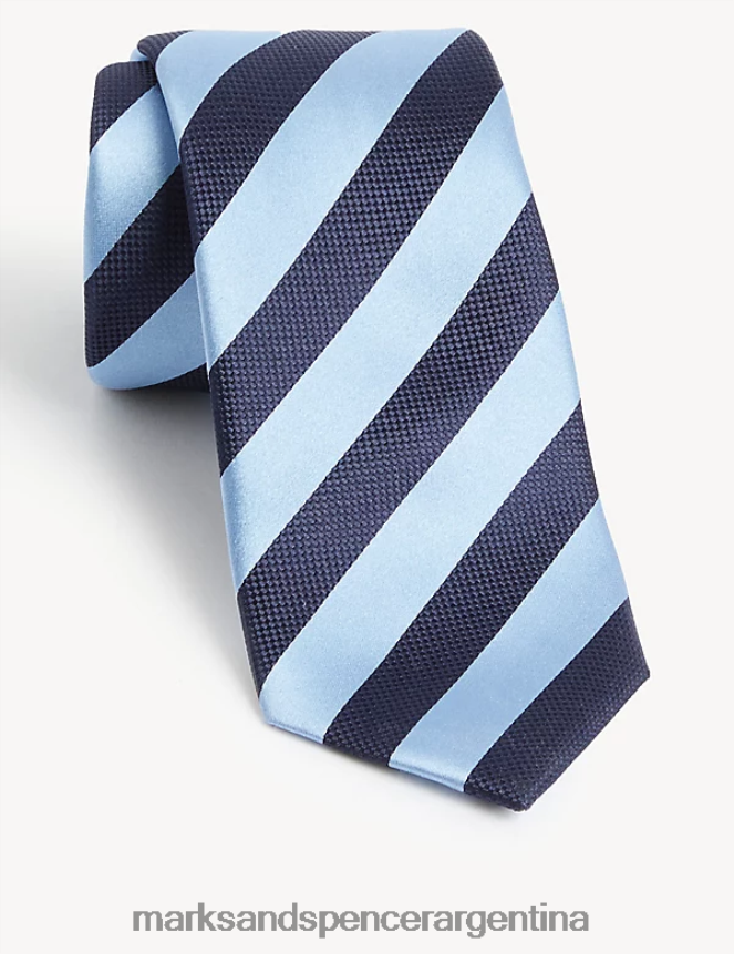 Marks & Spencer hombres corbata a rayas de pura seda accesorios azul real 46VL5996