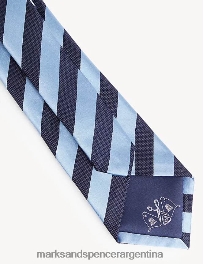 Marks & Spencer hombres corbata a rayas de pura seda accesorios azul real 46VL5996