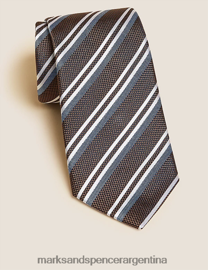 Marks & Spencer hombres corbata a rayas de pura seda accesorios mezcla marrón 46VL7070