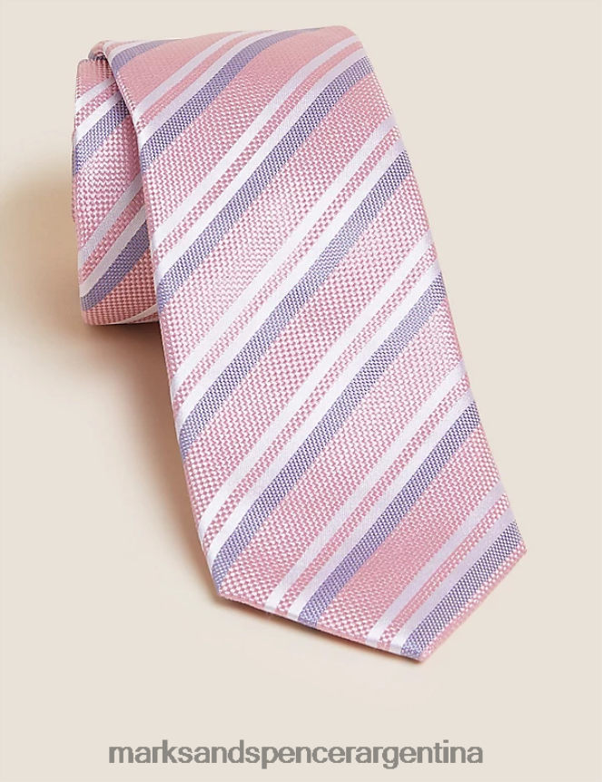 Marks & Spencer hombres corbata a rayas de pura seda accesorios mezcla rosa 46VL6710