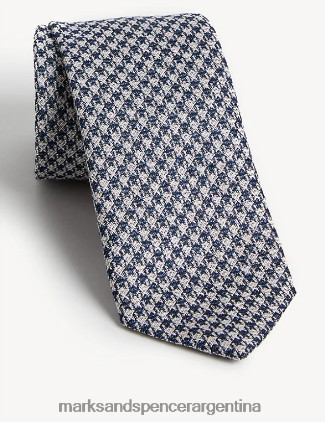 Marks & Spencer hombres corbata con micro dientes de cachorro accesorios mezcla azul marino 46VL6348
