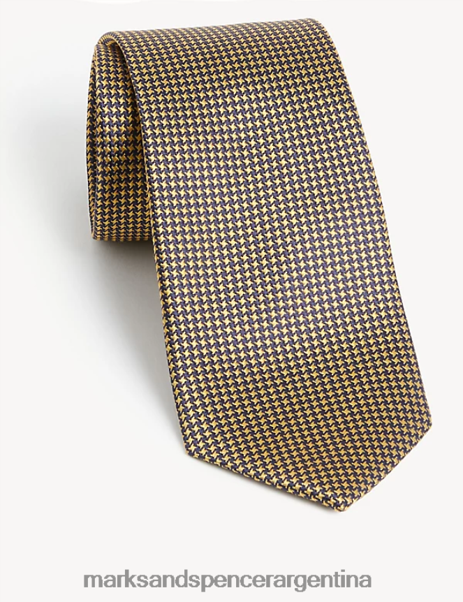 Marks & Spencer hombres corbata de pura seda a cuadros accesorios mostaza 46VL5900