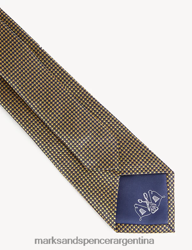 Marks & Spencer hombres corbata de pura seda a cuadros accesorios mostaza 46VL5900