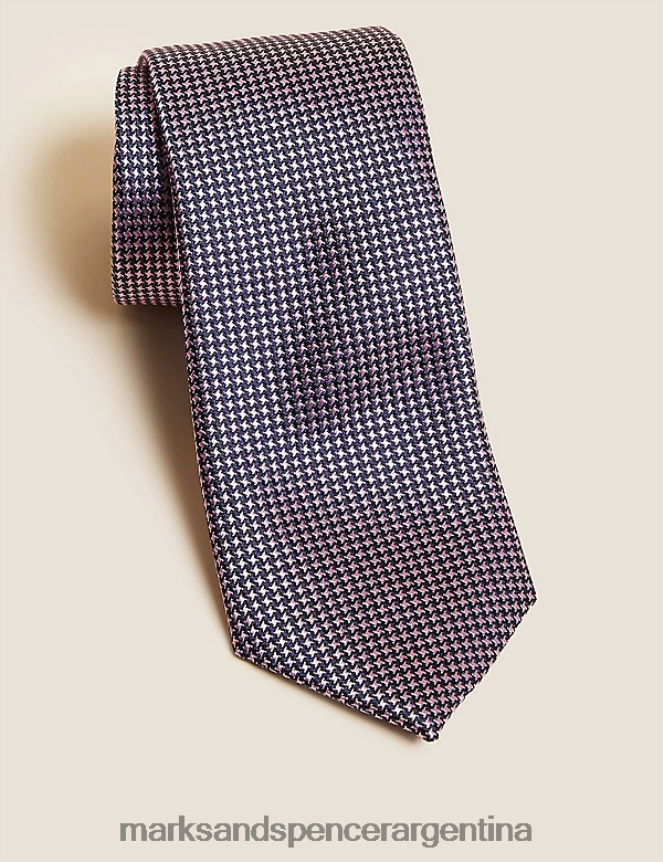 Marks & Spencer hombres corbata de pura seda a cuadros accesorios rosa 46VL5512