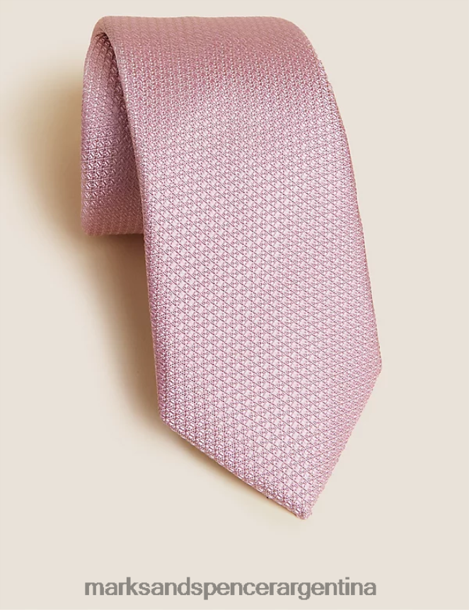 Marks & Spencer hombres corbata texturizada de pura seda accesorios Rosa claro 46VL6362