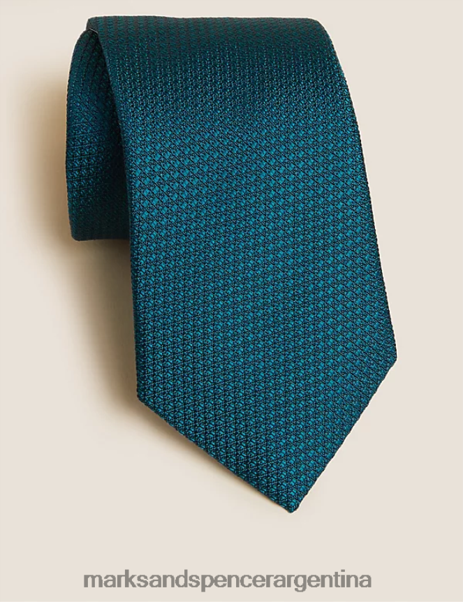 Marks & Spencer hombres corbata texturizada de pura seda accesorios verde azulado 46VL6360