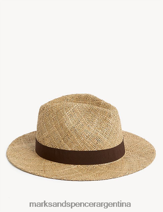 Marks & Spencer hombres ala ancha de paja accesorios mezcla natural 46VL6642