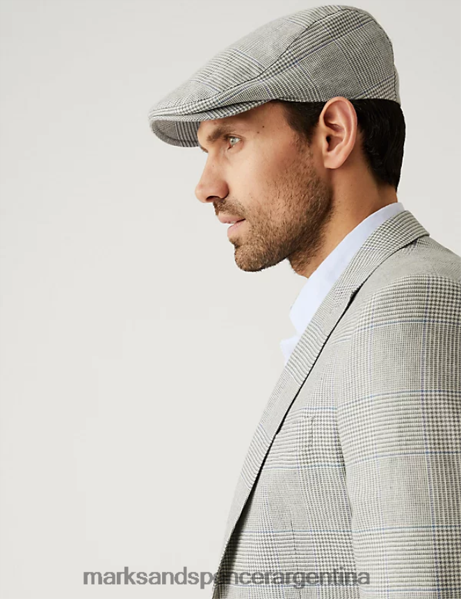 Marks & Spencer hombres gorra plana de cuadros en mezcla de lino accesorios mezcla gris 46VL6616