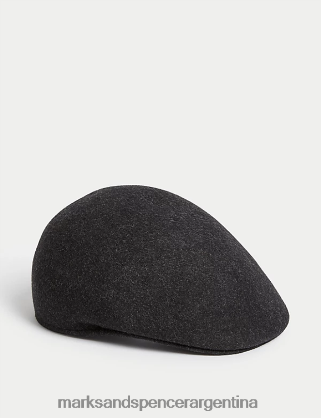 Marks & Spencer hombres gorra plana de pura lana accesorios gris 46VL7152