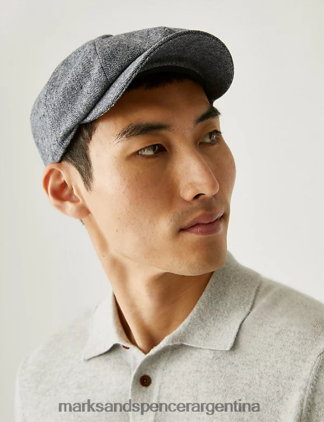 Marks & Spencer hombres gorro panadero en mezcla de lana accesorios mezcla gris 46VL6876