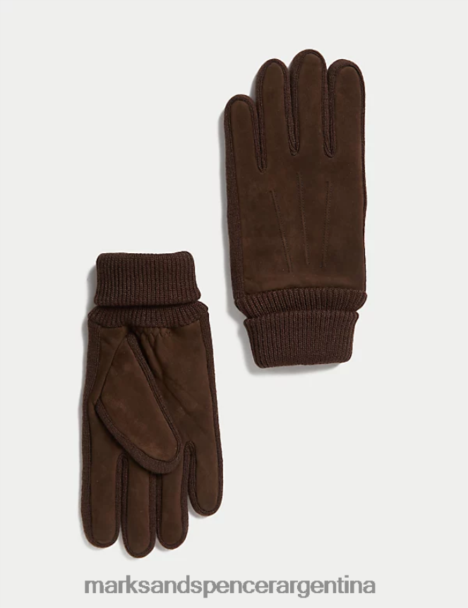 Marks & Spencer hombres guantes de cuero nobuck accesorios chocolate 46VL7510