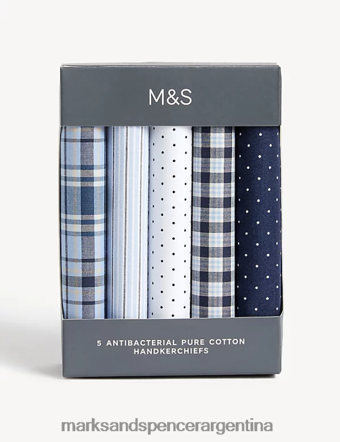 Marks & Spencer hombres Paquete de 5 pañuelos antibacterianos de puro algodón. accesorios mezcla azul 46VL5146