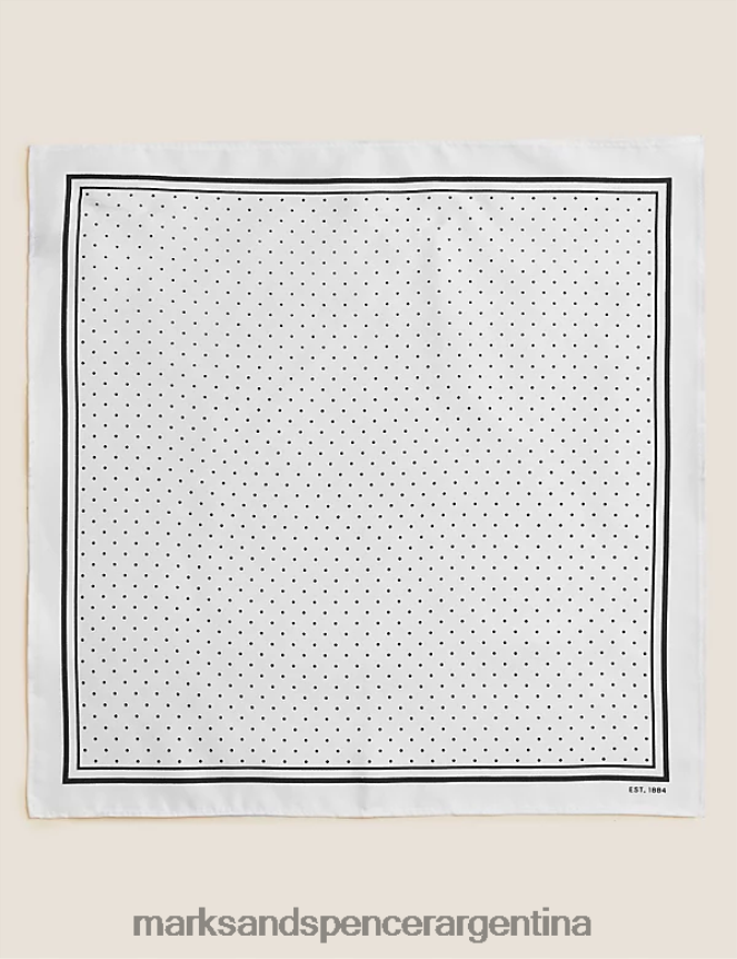 Marks & Spencer hombres pañuelo de bolsillo de pura seda con lunares accesorios blanco 46VL7116