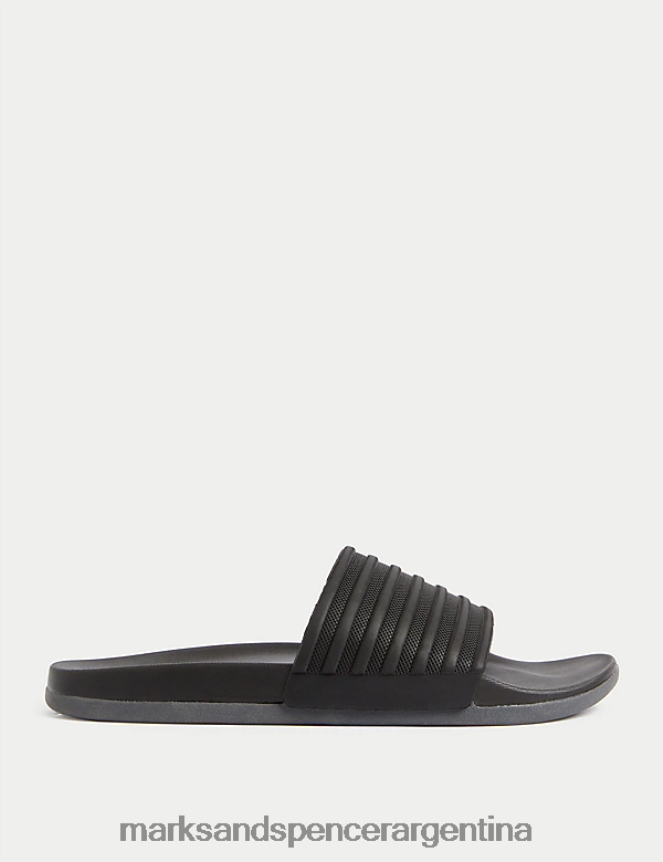 Marks & Spencer hombres chanclas airflex a rayas calzado mezcla negra 46VL5424