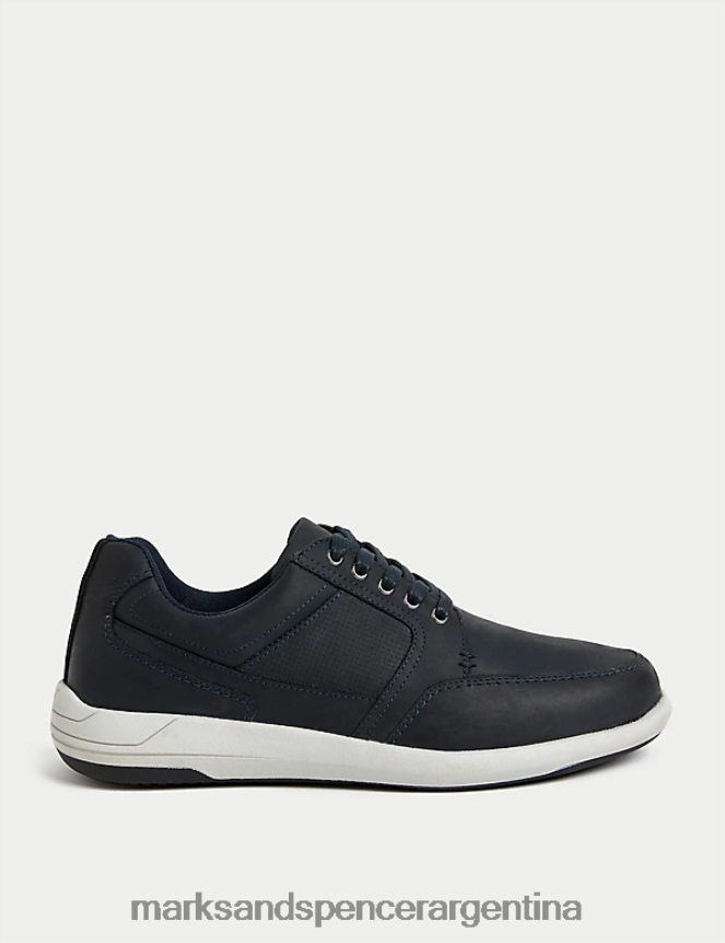 Marks & Spencer hombres Zapatillas de deporte con cordones y cuero Airflex de corte ancho calzado Armada 46VL6462